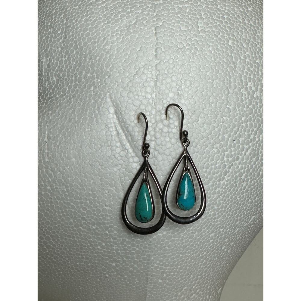 VINTAGE SX .925 STERLING SILVER  Dangle Drop Earrings With Teardrop Truquoise